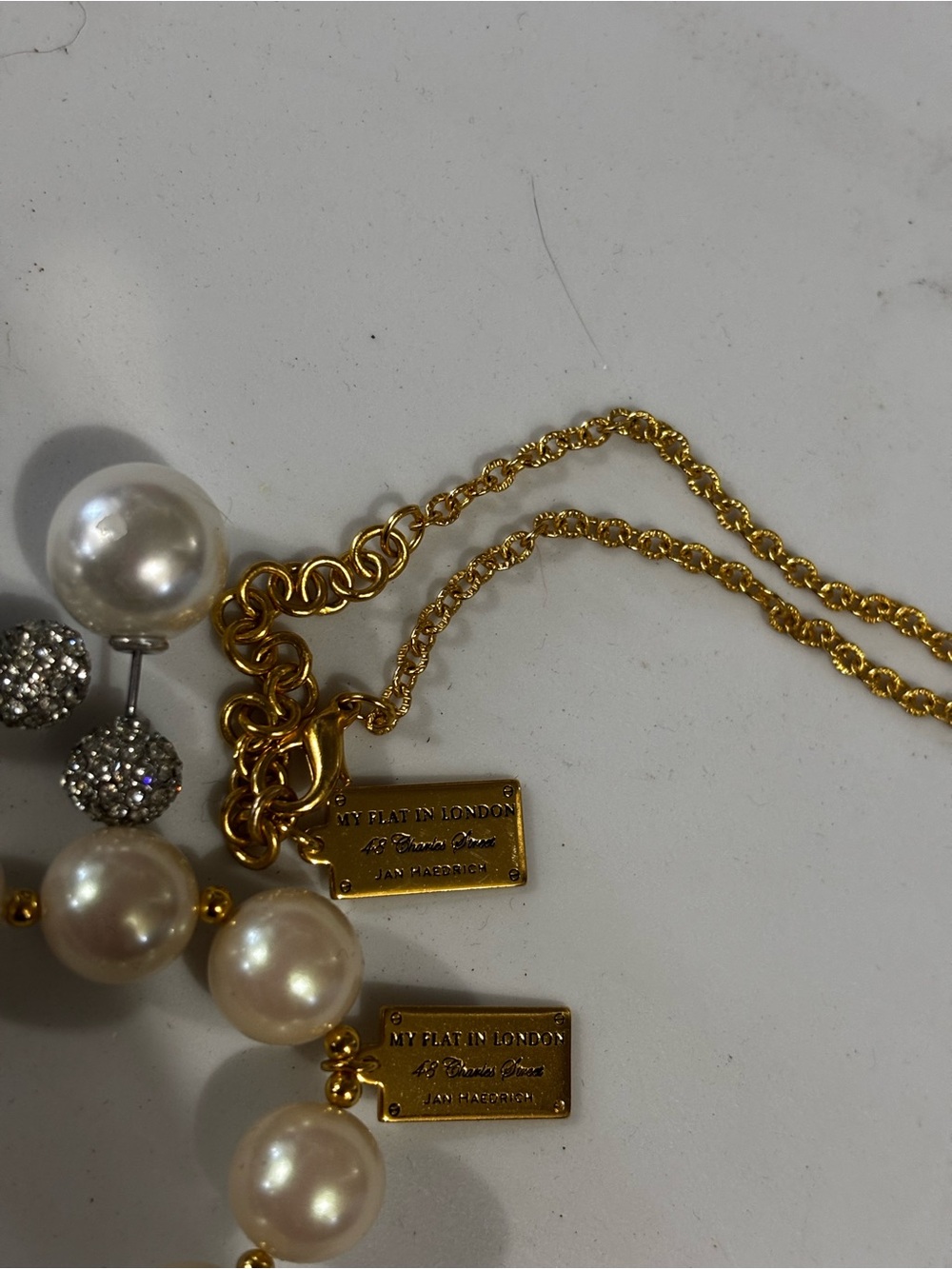 My Flat in London Jan Haedrich Pink Bow Pearl Necklace Bracelet Earrings 3pc Set